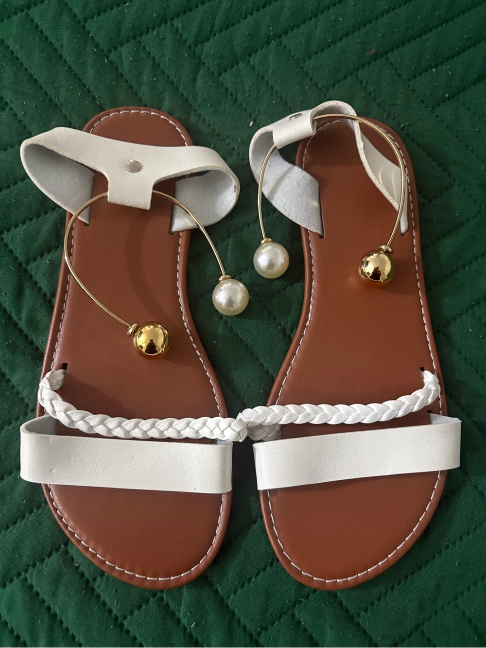 White Braided Pearl-Accent Women's Sandals